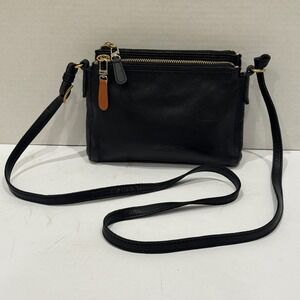 Margot Black Soft Leather Travel Crossbody Bag Multiple Zip Compartments *Read